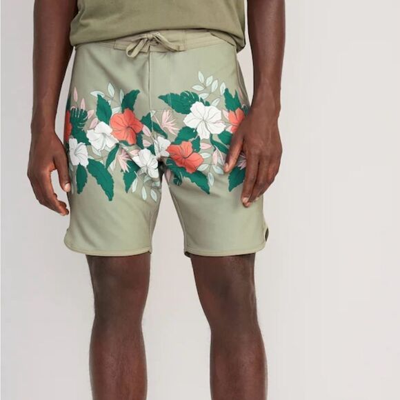 Old Navy Printed Built-In Flex Board Shorts Green Floral 40 tall NWT IN PKG - Picture 1 of 5